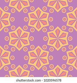 Geometric seamless background. Bright colored elements on violet background for wallpapers, textile and fabrics