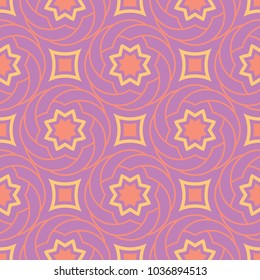 Geometric seamless background. Bright colored elements on violet background for wallpapers, textile and fabrics