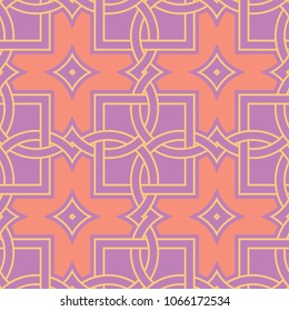 Geometric seamless background. Bright colored elements on violet background for wallpapers, textile and fabrics