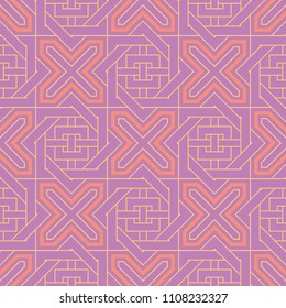 Geometric seamless background. Bright colored elements on violet background for wallpapers, textile and fabrics