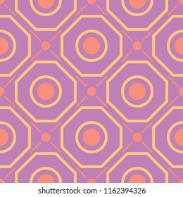 Geometric seamless background. Bright colored elements on violet background for wallpapers, textile and fabrics