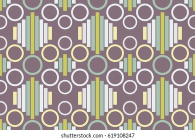 Geometric seamless background with circles and rectangles. Abstract pattern for printing on fabric, gift wrappers, packaging, textiles, linen, covers. Simple vector illustration. Trendy colors