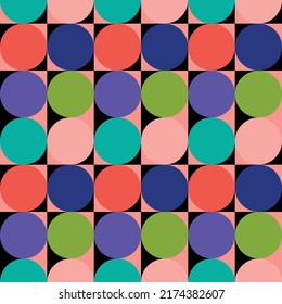 Geometric seamless background with circles retro style. Trendy vector pattern 