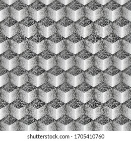 fondo geométrico transparente del cubo en puntos polka -ilustración vectorial. Ilusión de profundidad 3D de imagen de fondo degradado