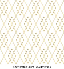 Geometric seamless background. Gold rhombuses on a white background.