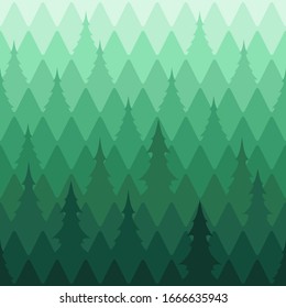 Geometric Seamless Background Of Gradient Green Rows Of Diamonds With Fir Tree Silhouettes. Forest In The Mist