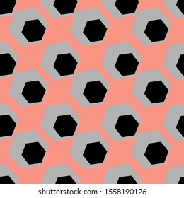 Geometric seamless background with hexagon. Three colors. Vector illustration. Wrapping paper. Scrap paper. Tile roof. Graphic texture for design and surfaces.