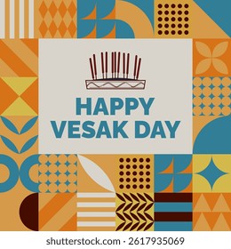 Geometrischer, nahtloser Hintergrund mit modernen abstrakten Mustern, inspiriert von der Vesak Day-Feier.