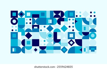 Geometric seamless background pattern with abstract design in blue tones, featuring connected shapes perfect for contemporary branding, posters, and digital artwork.