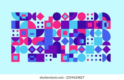 Geometric seamless background pattern with vibrant purple and pink abstract shapes, offering a visually dynamic design for posters, branding, and artistic compositions.