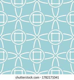 Geometric seamless background with round pattern. White design on blue background. Vector illustration
