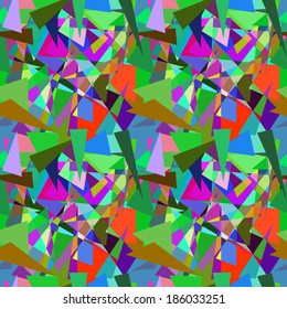 Geometric seamless background "Wild Jungle". Abstract colored shapes. Vector. 