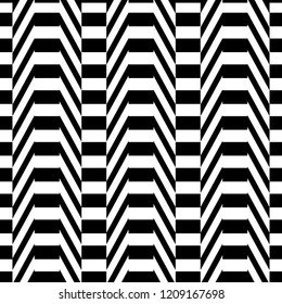 Geometric seamless black and white background with stripes. For the design of packaging, wallpaper, fabric, web. Visual distortion.