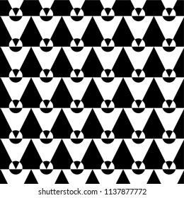 Geometric seamless black and white pattern from intersecting circles and triangles. Traditional tiled style. Monochrome background for printing on fabric, paper, wallpaper, covers.
