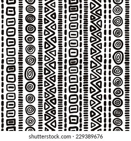 Geometric seamless black and white pattern in ethnic folk style. 
