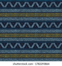 geometric seamless blue ikat ethnic pattern with texture