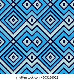 Geometric seamless blue pattern. Square abstract textile print
