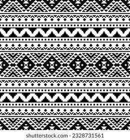 Patrón de borde geométrico sin soldadura. Tribal azteca y navajo de estilo retro. Patrón de ornamento étnico. Colores en blanco y negro. Diseño para plantilla, tela, tejido, cubierta, alfombra, azulejos, accesorio.