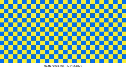 Patrón geométrico de fondo de tablero de ajedrez sin costuras, diseño de celda azul y amarillo.

