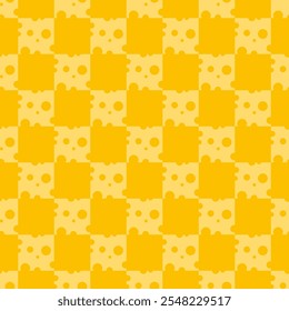 Geometric seamless cheese pattern made of square pieces of cheese with holes