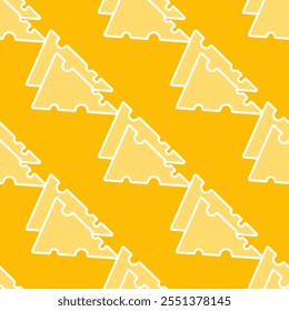 Geometric seamless cheese pattern made of triangle pieces of cheese on orange background