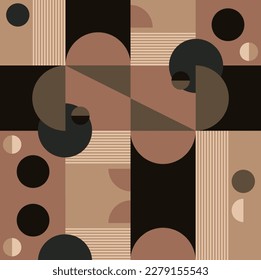 Geometric seamless coffee design pattern, with simple shapes and shapes.  Abstract vector pattern in a minimalistic style, coffee tones, for branding, packaging, paper, web banner, business, fashion. 