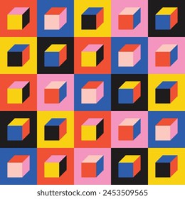 Geometric seamless cube pop art pattern design vector