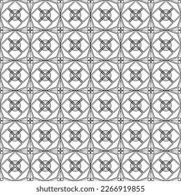 Geometric seamless decorative vector abstract black and white pattern from squares and circles of triangles.