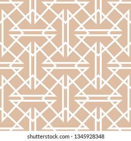 Geometric seamless design. White triangle pattern on beige background