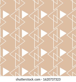 Geometric seamless design. White triangle pattern on beige background. Vector illustration