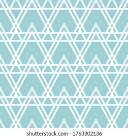 Geometric seamless design. White triangle pattern on light blue background. Vector illustration