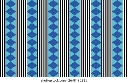 geometric Seamless geometric diamond pattern in two tone blue diamond vertical strip checkerboard, chessboard Repeat seamless pattern design for fabric printing or background black and white line