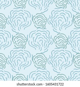 Geometric seamless doodle hand drawn twirl pattern with hand painted irregular blue line art cloud structure in wavy movement. Graphic, modern design, scrapbooking, stationary, fashion , packaging.