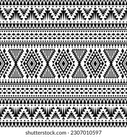 Patrón étnico sin costuras geométricas. Ilustración vectorial abstracta de la tribu azteca moderna. Colores en blanco y negro. Diseño para textiles, tela, ropa, cortina, alfombra, adorno, papel pintado, fondo, papel.