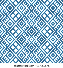 geometric seamless ethnic pattern background in blue and white colors, vector illustration