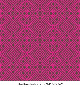 geometric seamless ethnic pattern background in brown and magenta colors, vector illustration 