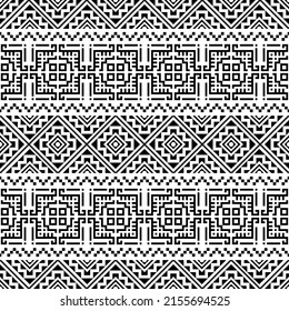 Geometric Seamless Ethnic Pattern texture background in black white color