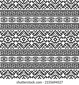 Geometric Seamless Ethnic Pattern texture background in black white color