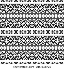 Geometric seamless ethnic patterns texture background design vector in black and white color