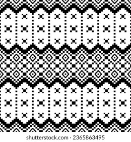 Geometric seamless ethnic pixel pattern in black and white color. Native style. Print template for textile design with tribal motif.