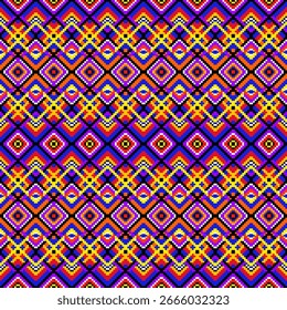 Geometrisches, nahtloses, ethnisches, Pixel, thailändisches Muster, Stoffmuster für Textilien, Teppich, Tapete, Kleidung, Sarong, Batik, Druck, Hintergrund, Abdeckung, Illustration, Vektor