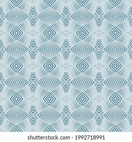 Geometric seamless ethnic repetitive design with curvy line shapes pattern texture. Monochrome Vector graphic illustration for fashion, home decor and wrapping paper.