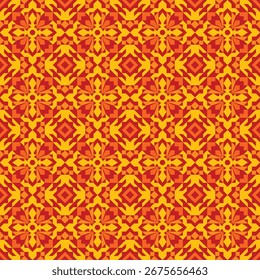 Geometric Seamless Ethnic Tile Pattern with Warm Orange Color Palette