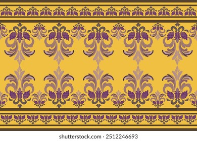 Padrão de tecido sem emenda geométrica, padrão de damasco nativo europeu, marrom, flores castanhas claras, fundo, ilustração, vetor, borda de papel de parede