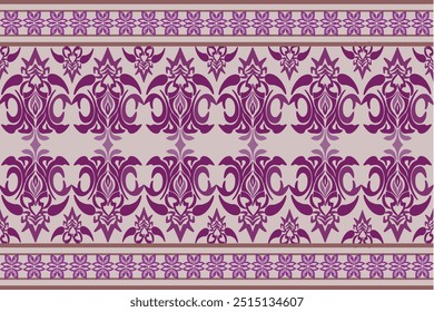 Geometric seamless fabric pattern, European native damask pattern, brown, maroon flowers, background, illustration, vector, wallpaper border