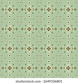 Geometric seamless Fabric Pattern in Natural Green Tone. Ideal for rug design, textile products, and graphic backgrounds. Perfect for print, digital use, and fabric design inspiration.