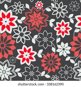 geometric seamless floral pattern - vector illustration. Bright red and brown color