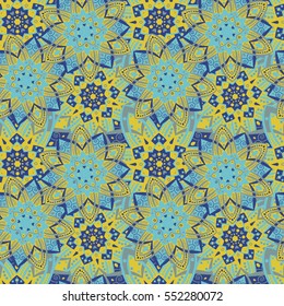 Geometric seamless floral pattern-vector illustration. Circular ornament. Floral print texture.