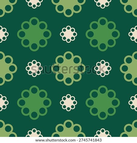 Geometric Seamless Flower Shape Repetitive Pattern on Dark Green Background