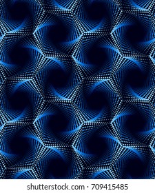 Geometric Seamless Fractal Pattern in Blue Tones. Hexagonal Grid. Modern Vector Background without Transparency. 